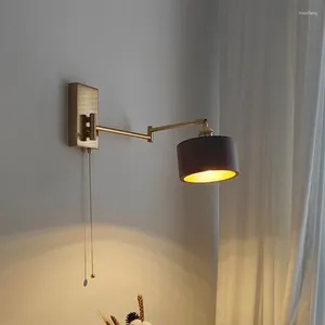 Wall Lamp Walnut Ash Wood LED Sconce Beside Pull Chain Switch Plug In Home Indoor Lighting Bathroom Mirror Stair Light