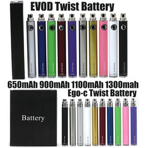 Batteria Ego-c Evod Twist 650mAh 900mAh 1100mAh 1300mAh Batteria per penna Vape Batterie per sigaretta elettronica 510 Filettatura 10 colori per vaporizzatore atomizzatore