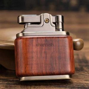 Lighters Retro Kerosene Lighter Oil Gasoline Wood Metal Lighter Grinding Wheel Brass Core Cigarette Lighter Gadget Collection Gift YQ240222