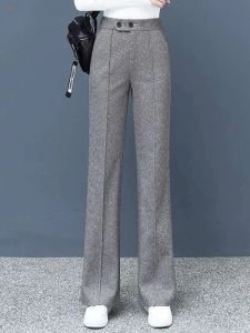 Capris Thick Wool Blend Straight Pants Korean Style Woolen Wide Leg Pants Womens Winter Casuary新しいハイウエストルーズズボン