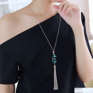 Hänge halsband koreanska kristall långa halsband kvinnor höst och vinter tröja kedja mode rhinestone pärlor legering tassel halsband b dhzm2