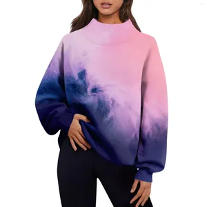 Women's Hoodies Daily Versatile Fashion Irregular Print Pullover Long Sleeve Loose Split Half High Neck Sweater Top Sudaderas De Mujeres