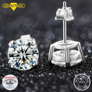 Küpe 0.12 Karat D VVS Solitaire Moissanit Stud Küpe Kadınlar İçin Katı 925 Sterlling Gümüş Köpüklü Düğün Doğum