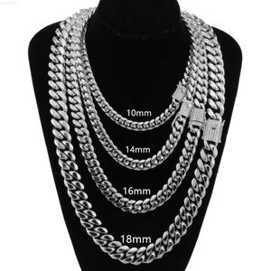 Fashion 6mm-18mm Steel Color Plated Men Full Cz Clasp Miami Cuban Link Chain Stainless Steel Hip Hop Necklace Jewelry