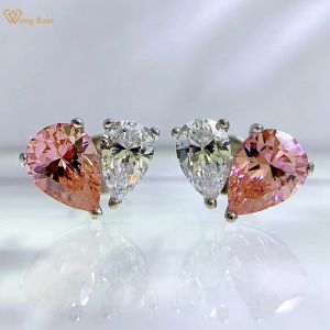 Earrings Wong Rain Solid 925 Sterling Silver Pear Cut 5*7MM Pink Sapphire Gemstone Ear Stud Earrings Fine Jewelry for Women Drop Shipping