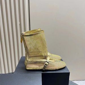 2024 Lady Sheepeskin Leather Boots Ladies Home Cheels Sandals Sandals Ballet Round Toe Hollow Out Buckle Summer Europe and America The Catwalk Zipper Net Siz 34-43 Strap