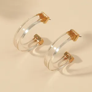 Dangle Earrings Fashion Clear C-Shaped Metal Gold Color Stud For Women Matte Orange Circle Hoop Female Trendy Jewelry Gift