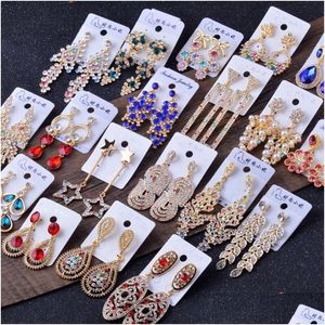 Stud Crystal Rhinestone Drop Saplama Küpe Takı Kübik Zirkonya İnci Yıldız Çiçek Tassel Kadınlar Moda Bling Partisi Küpe GI DHI1M