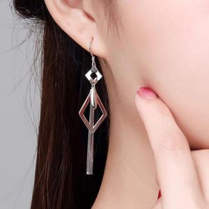 Baumelnde Ohrringe aus reinem S990-Sterlingsilber für Damen, Glücks-Rhombus-Kette, Quaste, lang