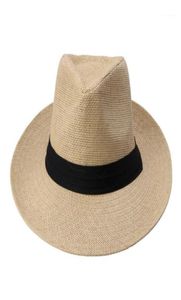 Moda Summer Casual Unisex Beach Trilby Large Brim Jazz Sun Hat Panama Hat Paper Słomka Kobiety Czapka z czarną wstążką19291941