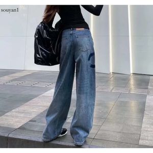 Kvinnors jeans hög midja designer rakt genom bred benshow tunna kvinnor avslappnade byxor storlek s-l-