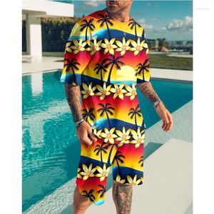 Men's Tracksuits Summer Tshirt Suit 3D Printing Tropical Style Beach Pants 2-Piece Set Oversized O-Neck XXS-6XL