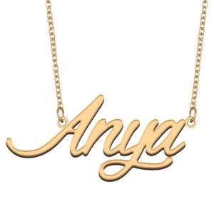 Anya Nameplate Gold Charm Custom Name Necklace Personalized Pendant for Men Boys Birthday Gift Best Friends Jewelry 18k Gold Plated Stainless Steel