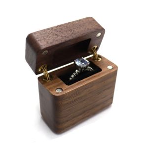 Visualizza scatola ad anello in legno con rivestimento per rivestimento a fila per rivestimento a velluto Gioielli regalo per la dropipistica per matrimoni dell'impegno della proposta
