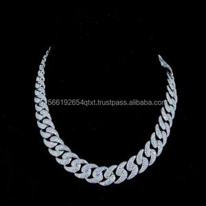 Vvs Moissanite High Quality Diamond Cuban Chain 925 Sterling Silver White Gold Plated Necklace Chain