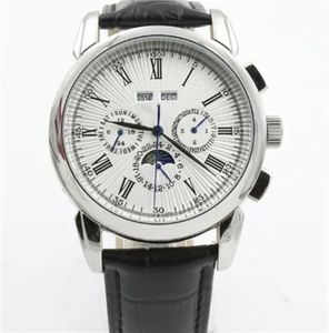 U1 TOP AAA Super komplikacja zegarek 5270G Automatyczny zegarek mechaniczny Księżyc Skomplikowana srebrna tarcza Perpetual Calendar Watches Black Leather Wristwatch