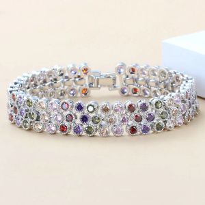 Pulseiras MannyDella Trinket Maravilhoso 925 Mark Luxuoso Jóias de Casamento Colorido Zircão Feminino Link Chain Pulseira Bangle Comprimento 19cm