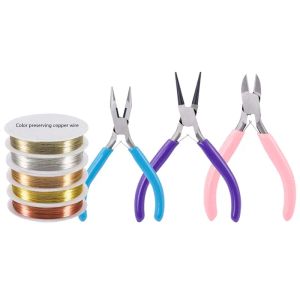 Colares 8 peças conjunto de ferramentas para fazer joias com alicate, alicate de nariz redondo, kit de ferramentas de miçangas de fio de cobre para colar de pulseira acessórios DIY