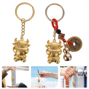 Keychains 2 Pcs Key Chain Five Emperor Money Pendant Cattle Hanging Keyring Bag Gifts Car Holder Chinese Style Keychain Ornament Fob Coin