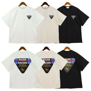 남성 T 셔츠 월드 챔피언 Rhude Tshirt Triangle 로고 느슨한 프린트 T 셔츠 남성과 여성 디자이너 셔츠 새면 티셔츠 여름에 커플을위한 새로운면 티셔츠