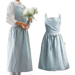 Casual Dresses Kitchen Förkläde för kvinna Bib Cotton Linen ärmlös hemvattentät blomsterhandlare söta tillbehörsträdgård café