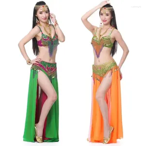 Scene Wear Belly Dance Pants kostymbostad bh delad stor sväng kjolprestanda kläder set kvinnlig vuxen avancerad tävlingskläder