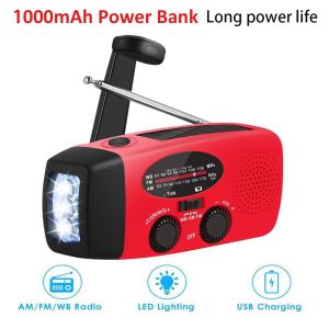 Radio 5in1 Emergency Portable AM ​​FM Radio 1000MAH Power Bank Hand Crank Self Powered AM/FM/NOAA Solar Radios With 3 LED Ficklight