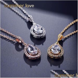 Pendant Necklaces Newest Teardrop 3A Cubic Zirconia Pendant Necklace Jewelry For Women Elegant Cz Micro Pave 925 Sier Bride Dhgarden Dhezp