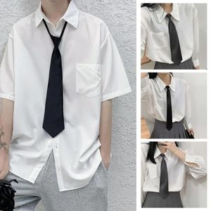 Bow Ties College Students Black Silky Narrow Neck Tie For Women Men Slim Smooth Unisex Korean Simple Zipper Necktie Clip On
