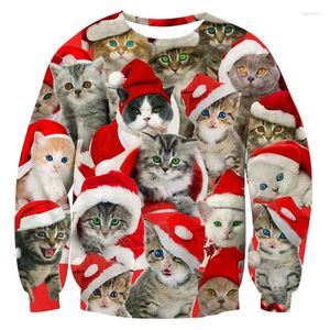 Felpe con cappuccio da uomo brutto maglione di Natale uomo stampato in 3D divertente Babbo Natale gatto pullover grafici felpe festa cosplay manica lunga