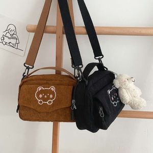 Cute Girl Handbag Corduroy Shoulder Crossbody Bag Bear Messenger Bag Daughter GiftHarajuku Canvas Bag Lovely Girl Bag