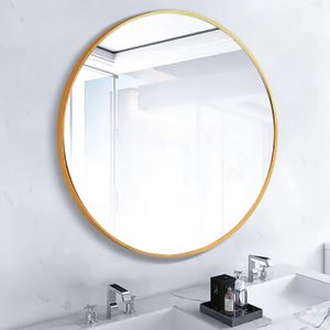 20 Inches Round Mirror Circle Wall Mounted Hanging or Against Wall Metal Frame Dressing Make-up Mirrors for Entryway Bedroom Bathroom Living Room, Gold