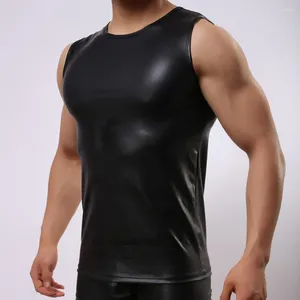 Men's Tank Tops Men Faux Pu Leather Top Vest Wet Look Underwear Sleeveless T-shirt Slim Gay Undershirt