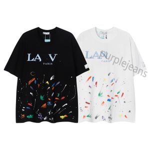 2024 Lanvin Men's T Shirt Designer Luxo Clássico Peito Carta Impresso Mens e Womens Top Verão Respirável Alta Lanvins Moda Tshirt