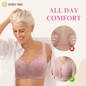 Bras Convenient Front Button Daisy Bra Elderly Comfy Active Cotton Wire Free Floral Closure Underwear Everyday Lingerie Plus Size