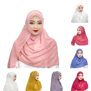 Ethnic Clothing Fashion Chiffon Long Scarf Muslim Women's Luxury Bowknot Beading Hijab Turban Dubai Islamic Headwraps Shawls Malaysia