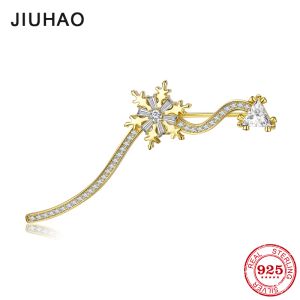 Jewelry JIUHAO High Quality 925 Sterling Silver Brooch AAA+ Cubic Zirconia Gold Plated Snowflake Brooch for Women Jewelry Accesories