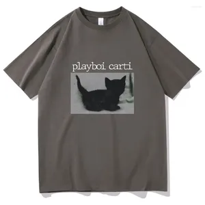 Mens T Shirts Playboi Carti överdimensionerade hiphop söta katttryck t-shirt harajuku tee vanliga toppar kvalitet män 2pac rap tshirt