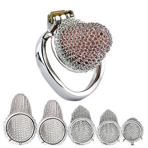 Flexible Chain Ventilated Male Chastity Device Mesh Lock Cock Cage Penis Rings Metal Chastity Belt Band BDSM Adult Sex Toys for Men