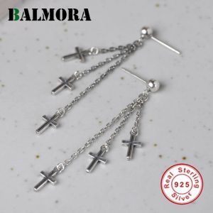 Stud Balmora 100% Sier Long Tassel Cross Earring For Women Girl Tassel Design Ear Punk Vintage Ear Stud Smyckespresent