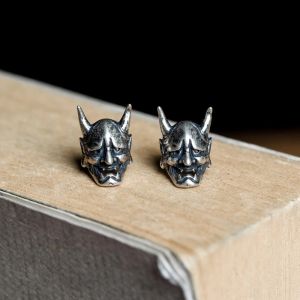 Stud Punk Japanese Ghost Hannya Stud Earring Skull Ghost Mask Retro Sterling Sier Made Old Earring for Men Women Jewelry