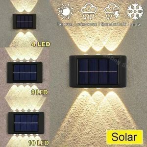 16/12/10/8/6/4/2 LED Solar Wall Lamp Outdoor Waterproof Up and Down Luminous Lighting for Garden Fence Decoration Sunlight Light