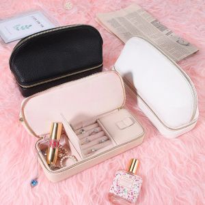 Ringe Make-up-Tasche Neue doppelschichtige Schmuckschatulle Praktische Aufbewahrungsbox für Ohrring-Ring-Schmuck Lippenstift-Ring-Kosmetiktasche