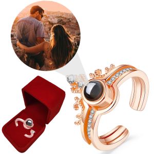 Ringe, individueller Fotoprojektions-Ehering mit Geschenkbox für Frauen, Liebhaber, Paar, „Ich liebe dich“, personalisierter DIY-Bild-Gedenkschmuck