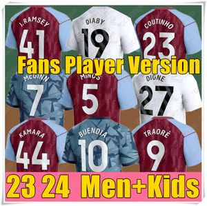 2024 Aston Villas Futebol Jerseys Kids Kit Home Football Jersey Treinamento Fora Fãs Jogador Versão Camisetas Futbol MINGS McGINN BUENDIA WATKINS Maillot Foot