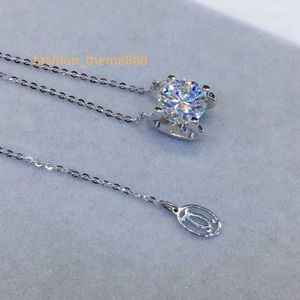 925 Silver 2 CT Utmärkt Cut D Moissanite Pendants Halsband Pass Diamond Test Rund VVS1 Moissanite Necklace Statement smycken