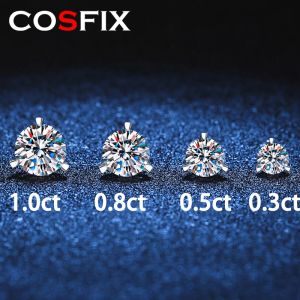 Orecchini Cosfix White Gold White Placed 0,62 CT per borchie di moissanite per donne 3 artigli radiante Halo Lab Diamond Jewelry S925 Solido argento