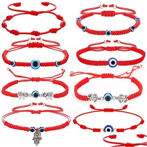 Kedja 2021 Hanmade repkedja Fatima Hand Evil Blue Eye Pendants Woven Red String Armband For Women Fashion Lucky Elephant Dhgarden DHX0S