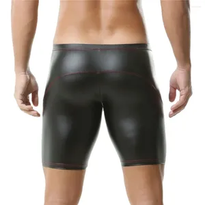 Mutande Boxer in pelle PU da uomo sexy Pantaloncini corti stretti a vita bassa Boxer intimi maschili da discoteca Boxer uomo finto