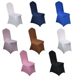 Capas de cadeira brancas poliéster elastano capa de cadeira estiramento slipcovers para festa de casamento jantar banquete tampas de assento frontal plana zz